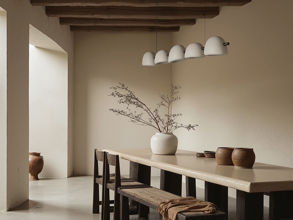 Lámpara de techo Lada de Aromas del Campo: elegante diseño de cinco luces con pantallas de cerámica blanca