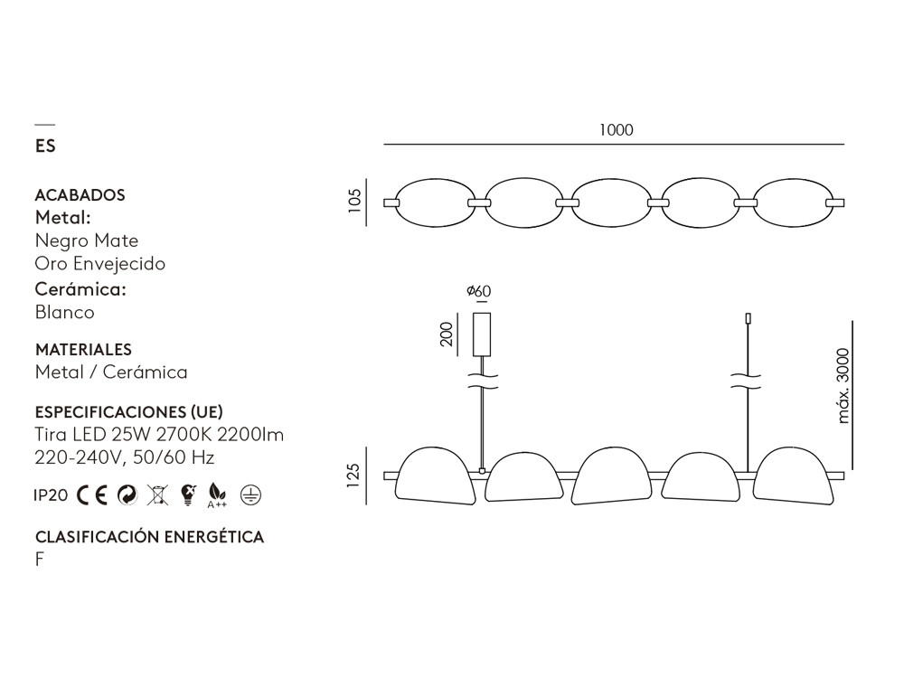 Lámpara de diseño Lada de Aromas del Campo: exclusividad en metal premium y cerámica blanca técnica