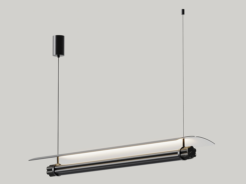 Lámpara de techo Tasta de Aromas del Campo: diseño lineal en metal negro mate u oro envejecido