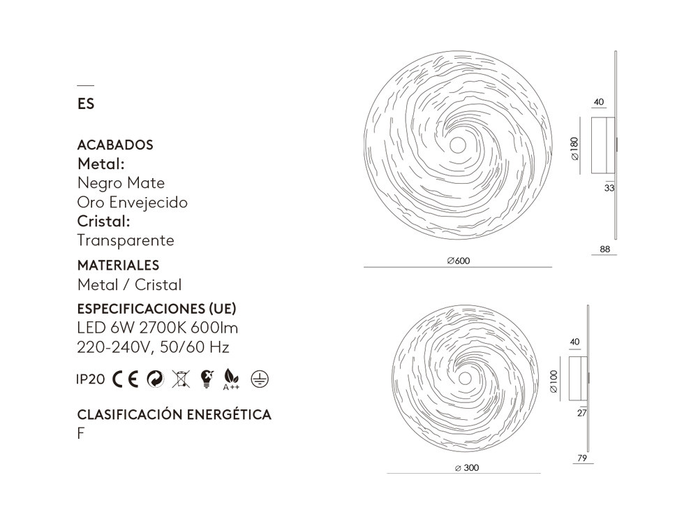 Apliques Aromas del Campo Lida round: sofisticado aplique redondo con difusor de cristal para interiorismo