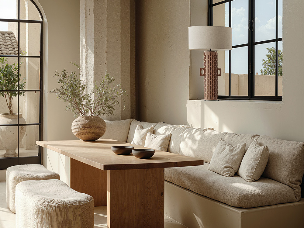 Lámpara de sobremesa Yut de Aromas del Campo: base de cerámica pintada a mano