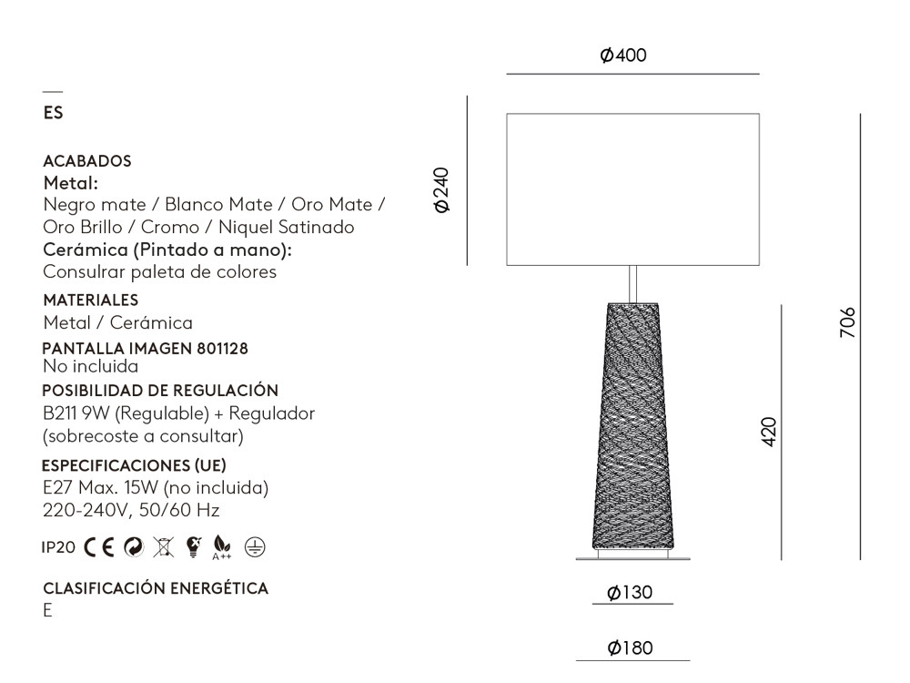 Lámpara de mesa Fill: sofisticación de Aromas con base cerámica y estructura metálica