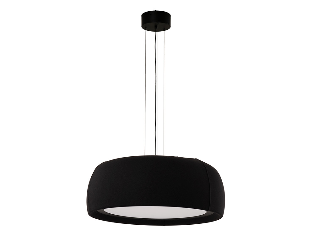 Mobel 6000: lámpara Gong de Leds C4, estética contemporánea con acabado textil arena y luz difusa opal