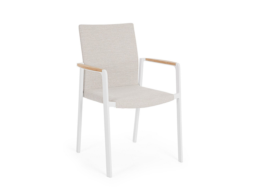 Silla de aluminio para exterior Jalisco de Bizzotto: asiento en tejido olefina y detalles de madera premium