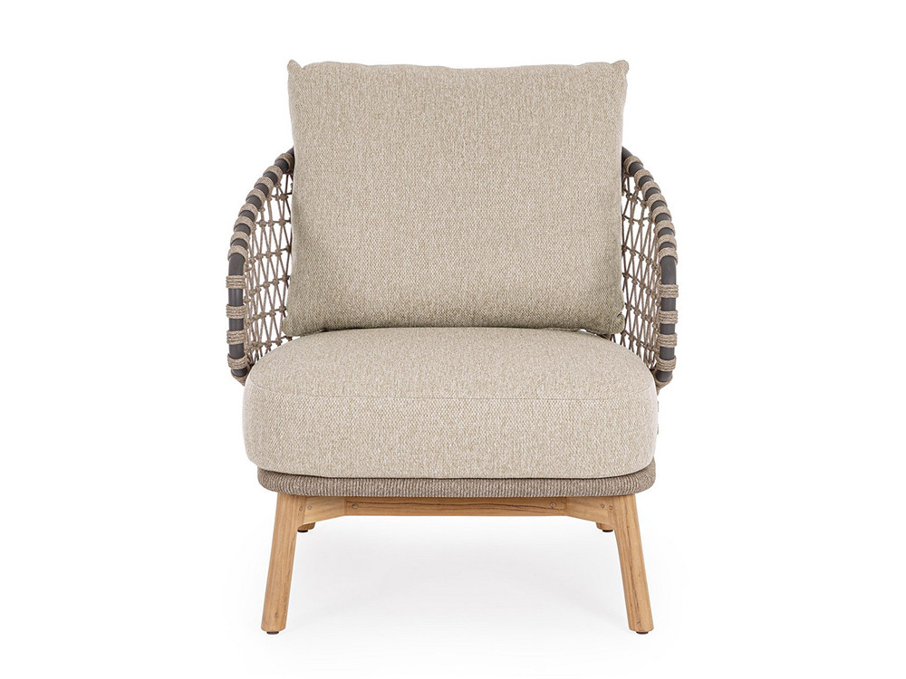 Mobel 6000: sillón Eularia de Bizzotto, combinación premium de aluminio, cuerda y madera de teca