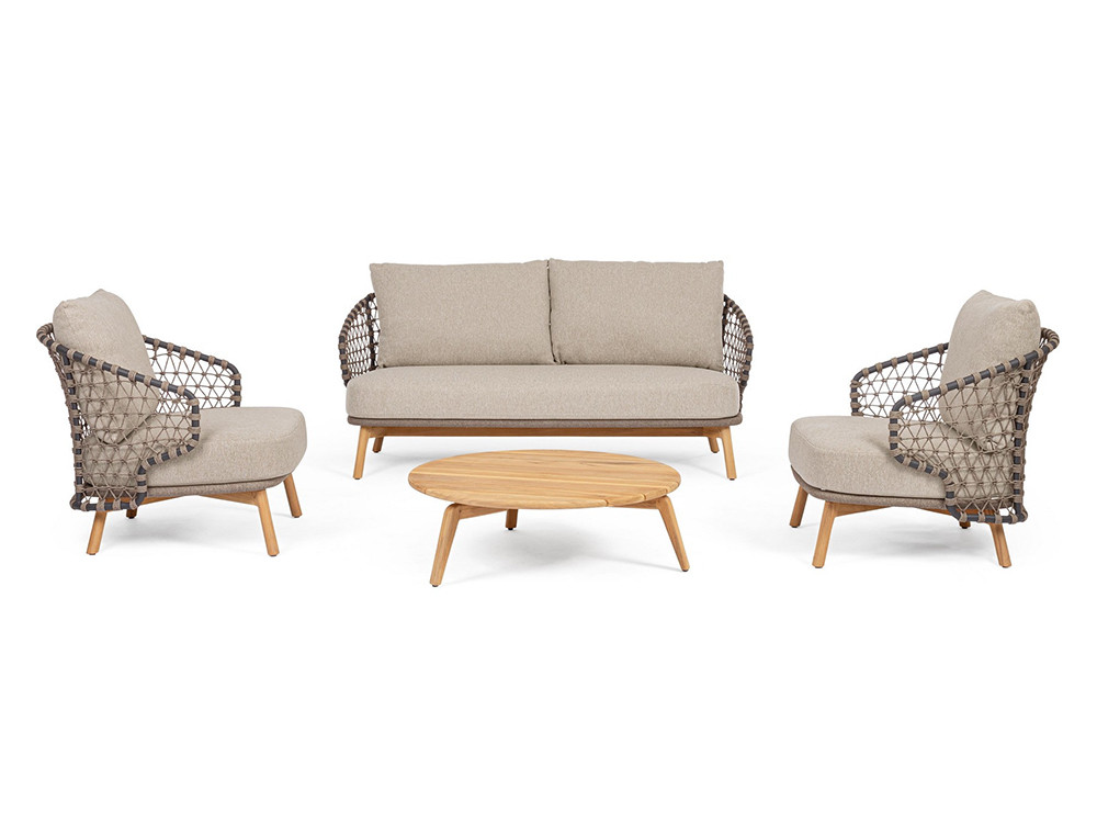 Silla sillón de exterior Eularia de Bizzotto: estructura robusta de aluminio y estética de cuerda