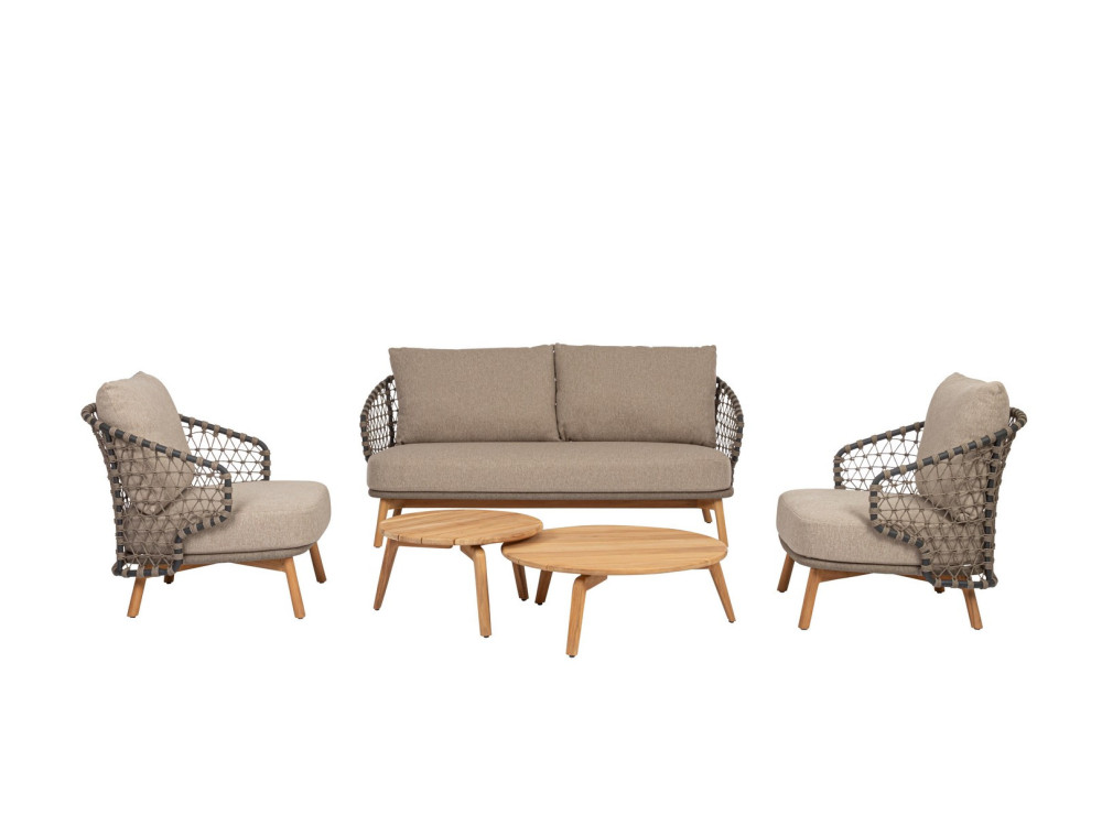 Muebles de terraza modernos: set de mesas de centro redondas Eularia de Bizzotto en madera de teca de distintos tamaños