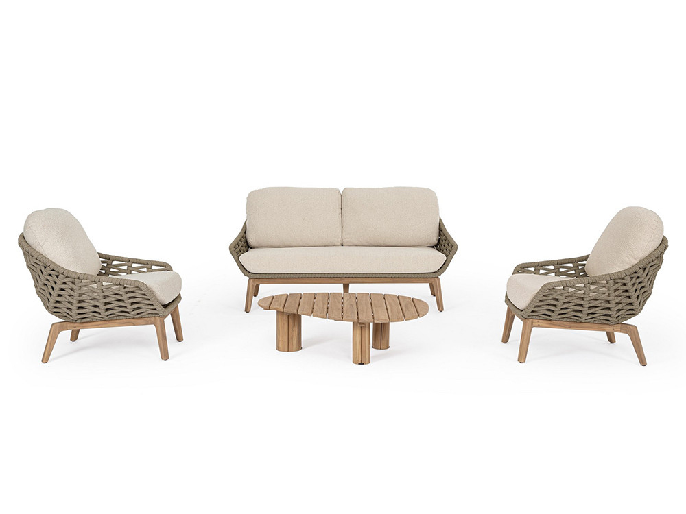 Mesa de centro para terraza Tamires de Bizzotto: calidez de la teca maciza con silueta orgánica única