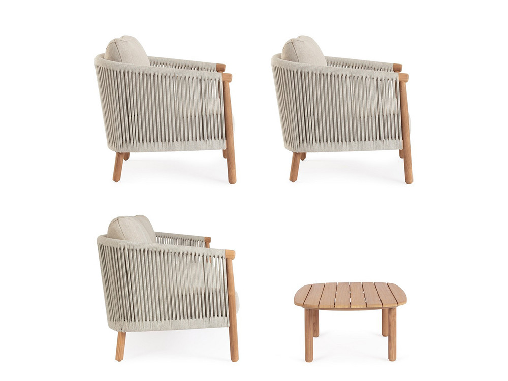 Juego de sillones para jardín Apollus de Bizzotto: confort premium con cuerda trenzada y madera maciza