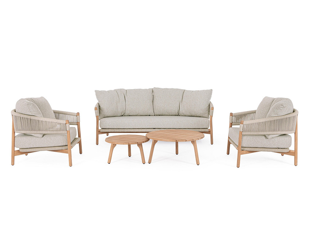 Sofá de exterior cómodo Garita: diseño italiano de Bizzotto en madera noble y cuerda