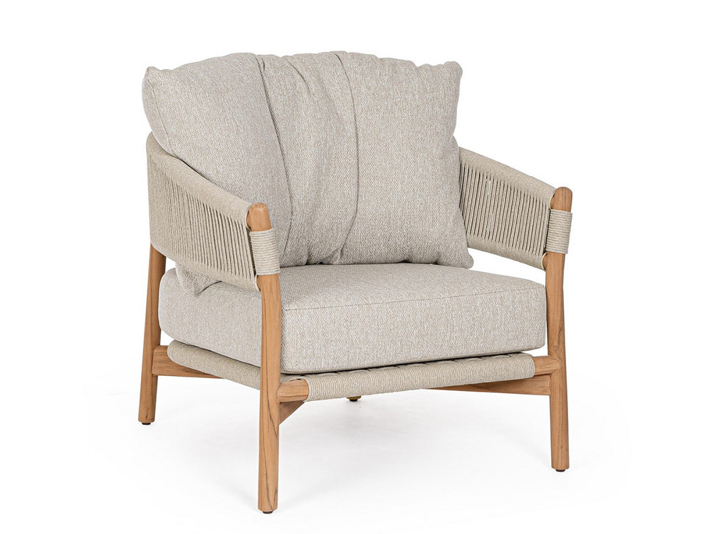 Sillón de exterior Garita de Bizzotto: diseño premium con estructura de teca SVLK y cuerda trenzada