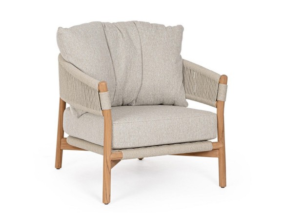 Sillón de exterior Garita de Bizzotto: diseño premium con estructura de teca SVLK y cuerda trenzada