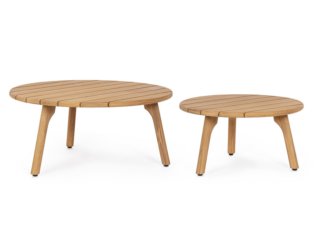 Set de mesas de centro para exterior Garita de Bizzotto: diseño redondo en madera de teca maciza.