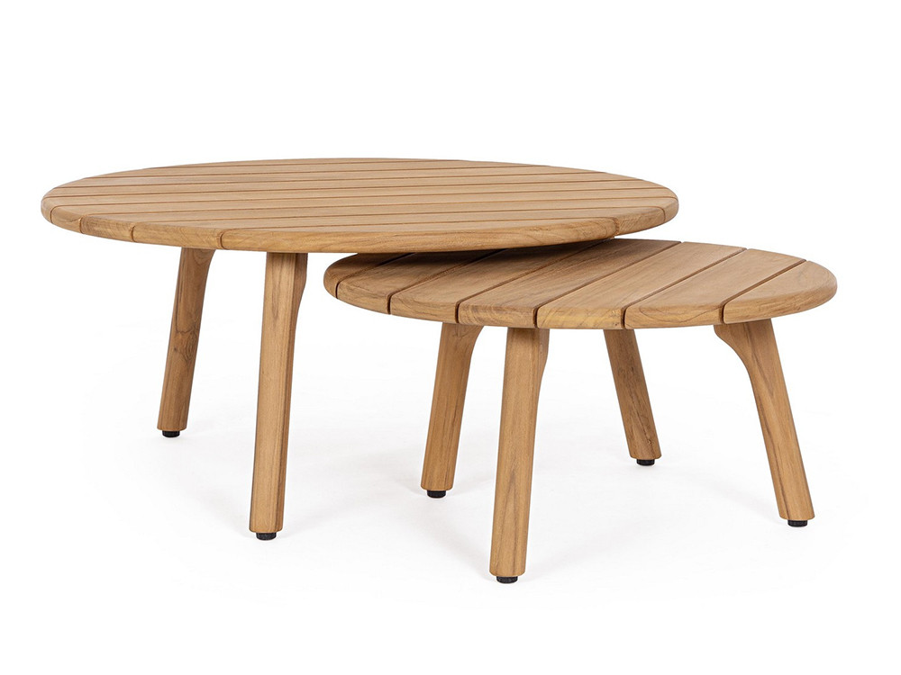 Muebles de terraza modernos: set de mesas de centro Garita de Bizzotto en madera de teca de distintos tamaños
