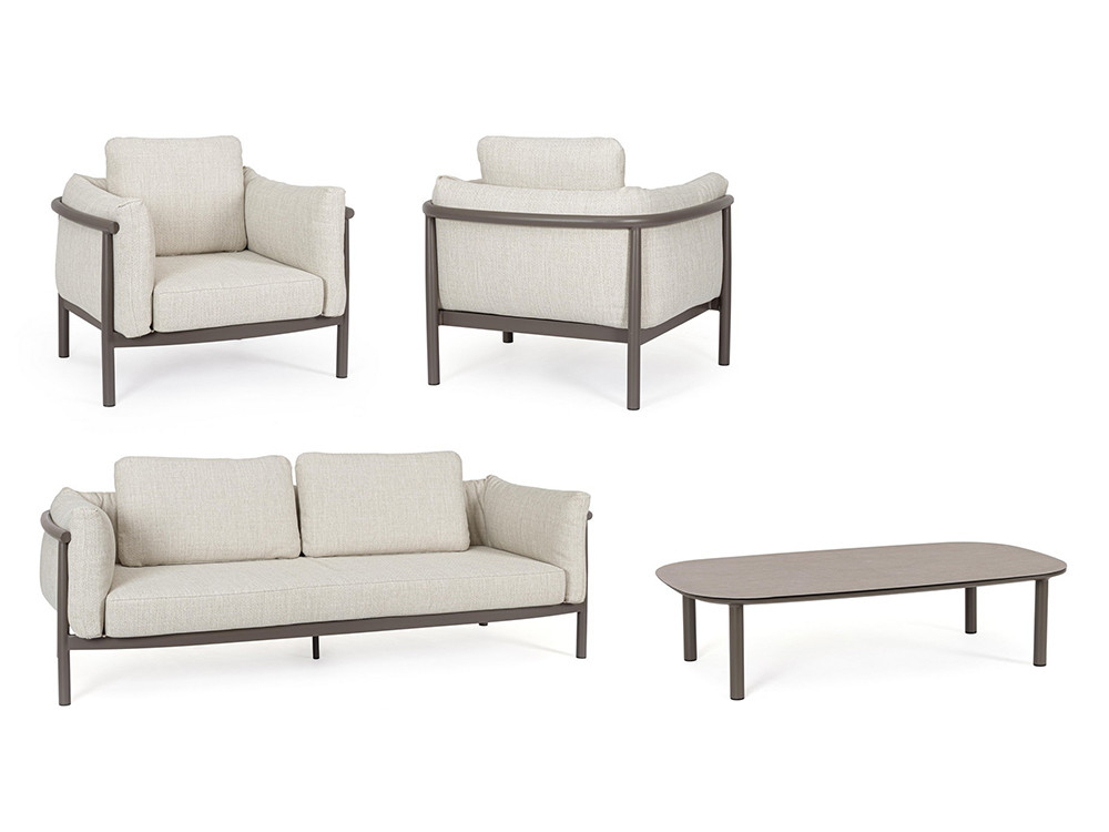 Mesa de centro para exterior Theodore: pieza de aluminio con sobre de vidrio estético piedra natural de la firma Bizzotto