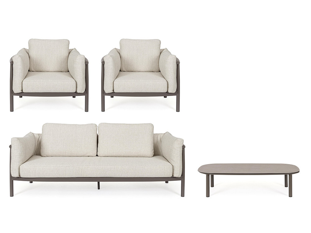Conjunto sofá y dos sillones Theodore de Bizzotto: confort premium con grandes cojines para salones de exterior