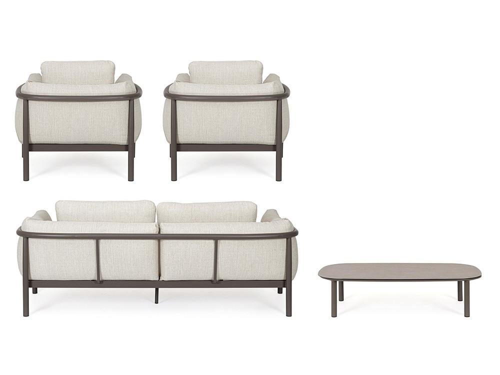 Mobel 6000: salón de jardín Theodore de Bizzotto, durabilidad extrema en aluminio y tejido técnico Olefin.
