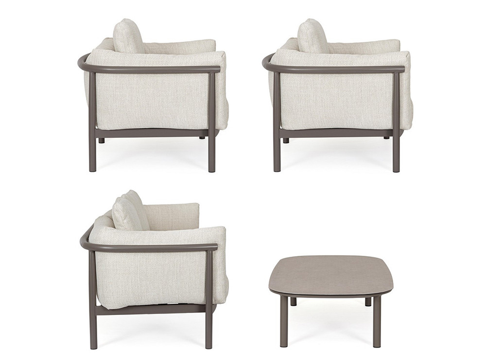 Sofá exterior aluminio Theodore: modelo de 3 plazas con estructura robusta y cojines ergonómicos de Bizzotto