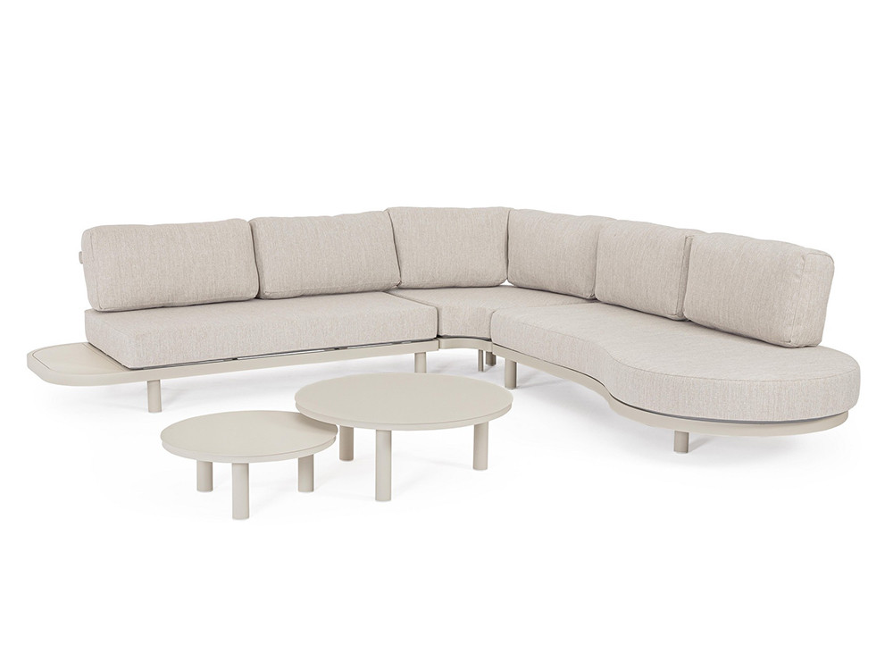 Conjuntos de jardín aluminio Hércules de Bizzotto: terminal redondeado y mesas de centro circulares