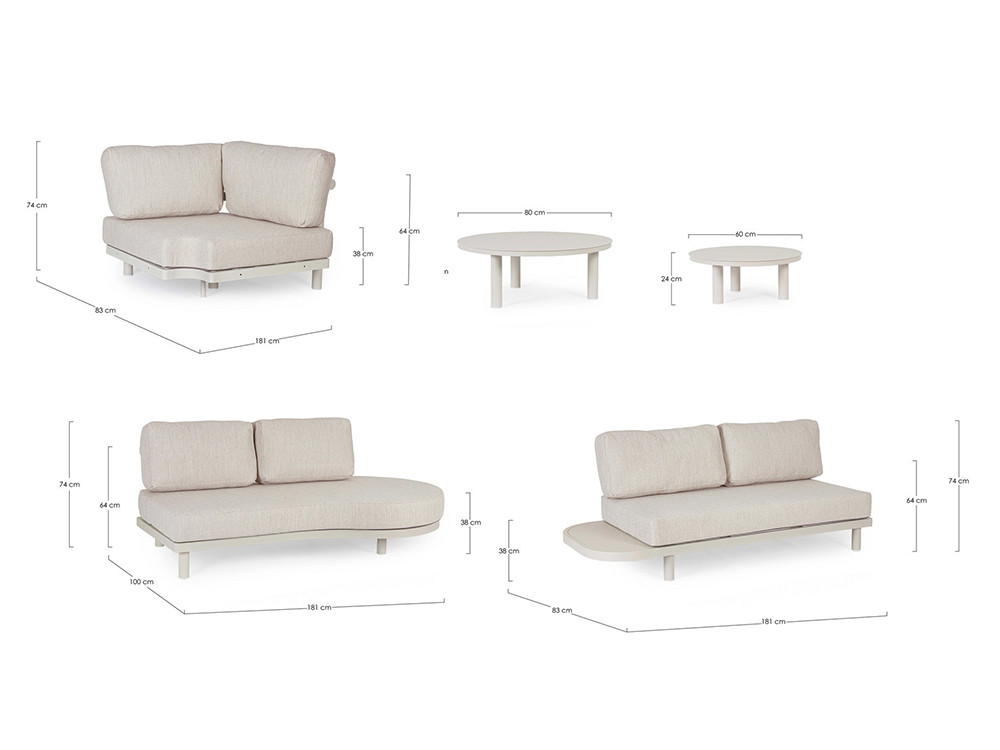 Sofá exterior aluminio Hércules de Bizzotto: diseño esquinero con terminal redondeado de alta gama