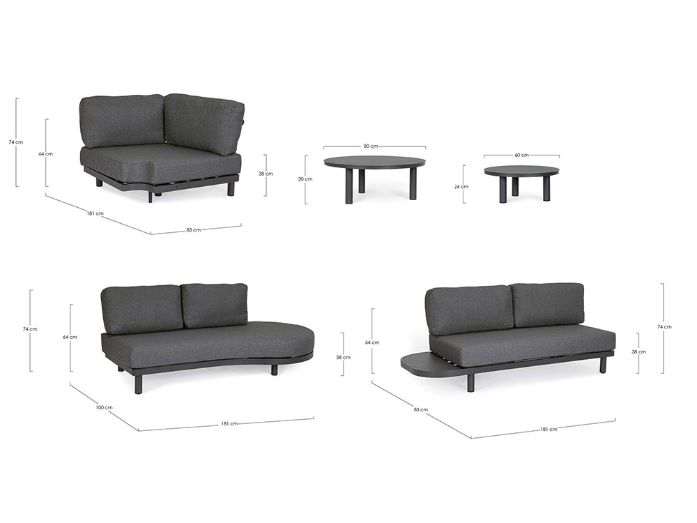 Sofa de jardín Hércules: modelo rinconera de Bizzotto con mesas circulares minimalistas