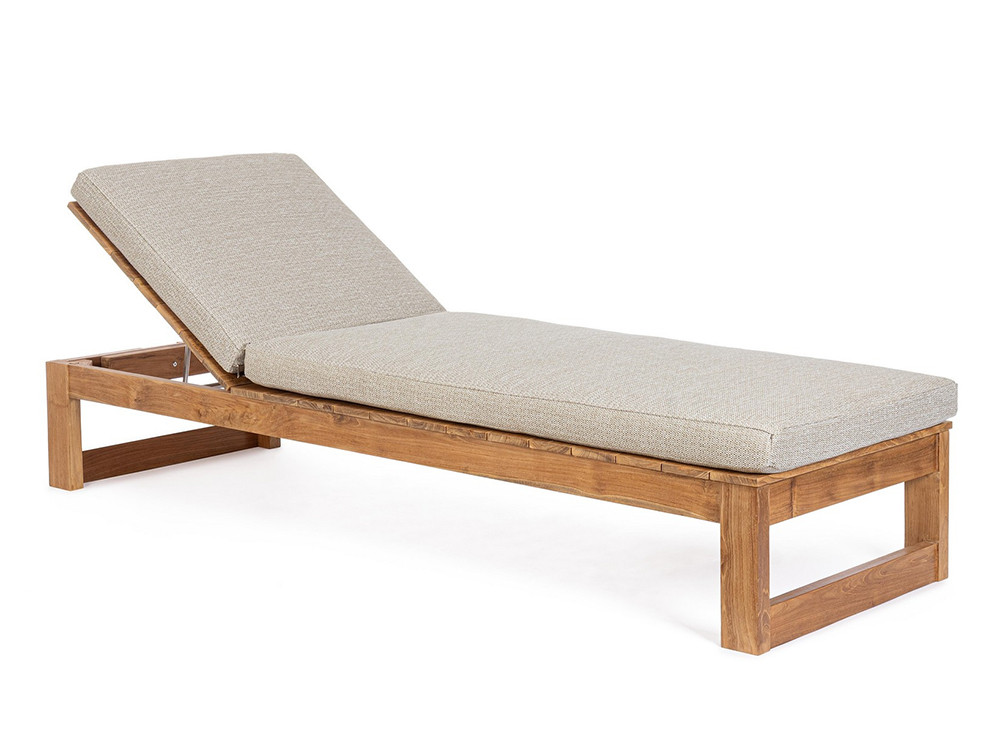 Mueble de jardín: tumbona sencilla en madera de teca natural con respaldo reclinable ajustable.