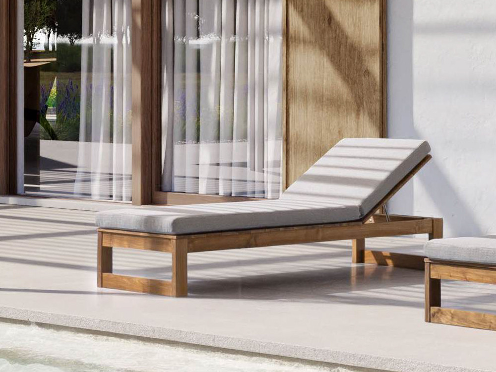 Tumbona de teca FSC para jardín con 5 posiciones de reclinamiento y colchoneta de tejido olefin opcional