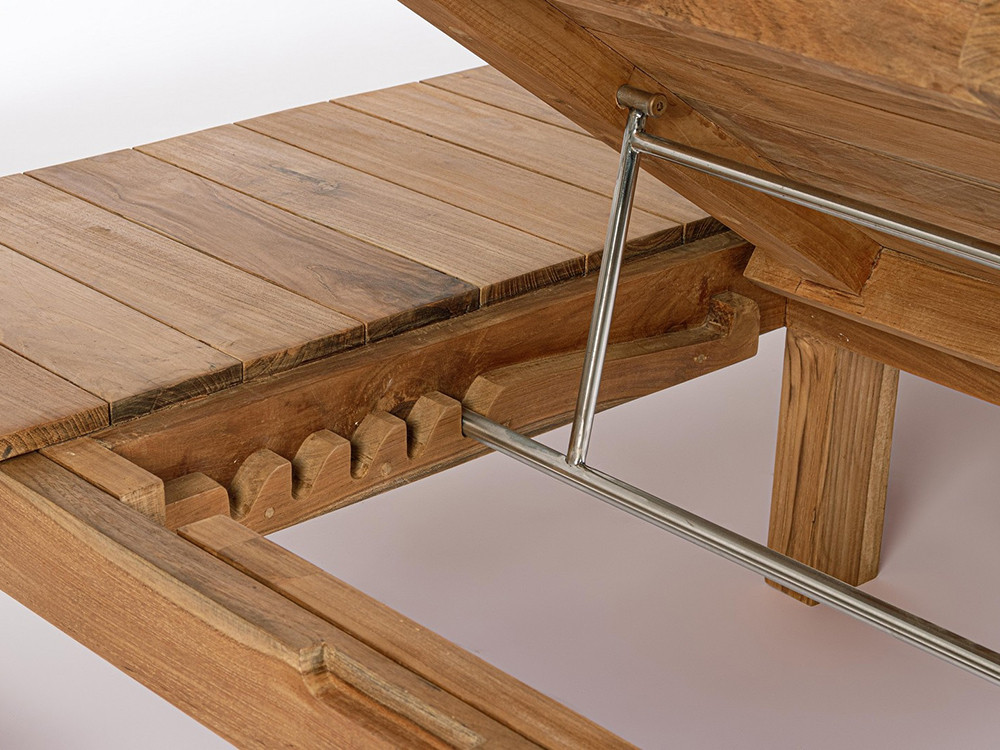 Mueble de jardín: tumbona Honolulu Individual Plus de teca con superficie lateral de madera natural.