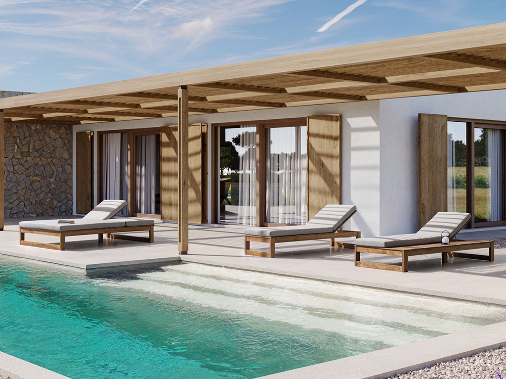 Tumbona doble de teca para terraza, modelo Honolulu con respaldos independientes y 5 posiciones en Mobel6000.