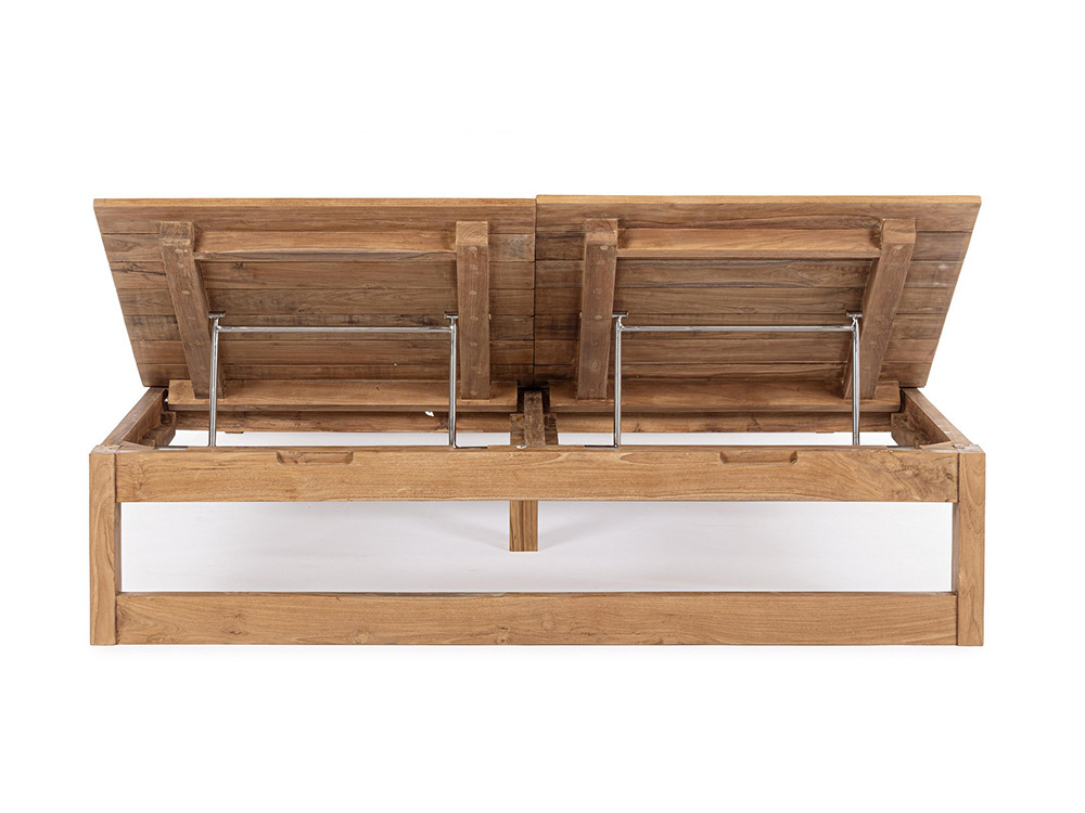 Tumbona doble de madera de teca Honolulu Plus, confort para tu terraza con respaldos independientes y olefin.