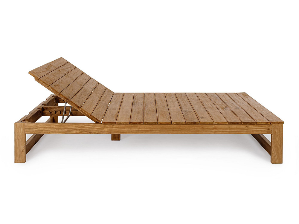 Tumbona de teca para jardín Honolulu, diseño doble con 5 niveles de reclinamiento independiente en Mobel 6000.