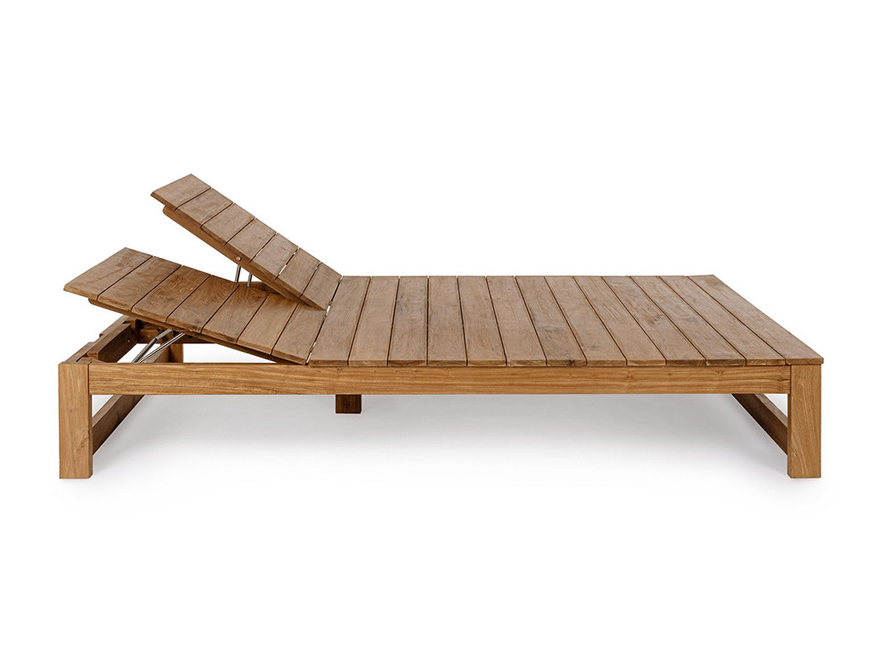 Mueble para jardín: tumbona doble Honolulu de madera de teca con colchoneta de tejido olefin resistente.