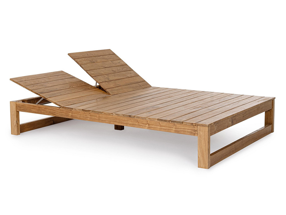 Tumbona doble Honolulu de madera de teca con respaldos independientes para terraza y jardín en Mobel 6000.
