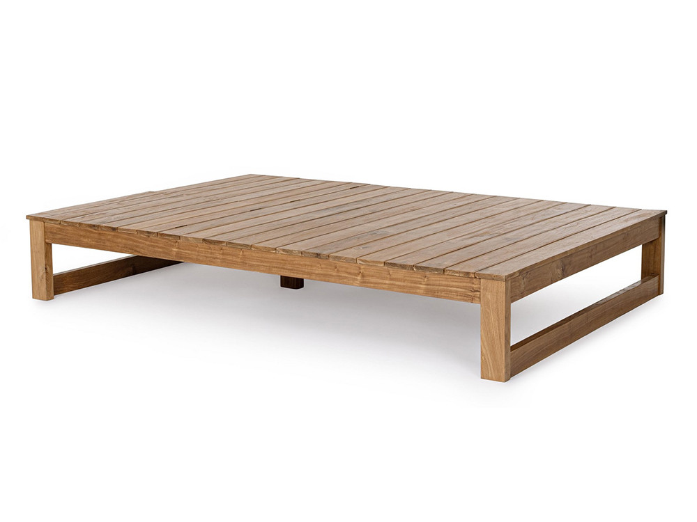 Tumbona de madera exterior Honolulu, fabricada en teca natural con opción de colchoneta tapizada olefin.