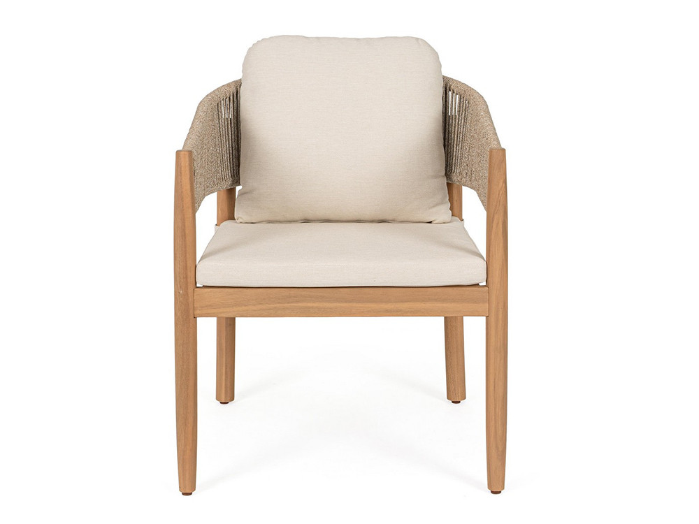 Mobiliario para jardín: silla de comedor Thiago en madera natural de acacia y cuerda resistente