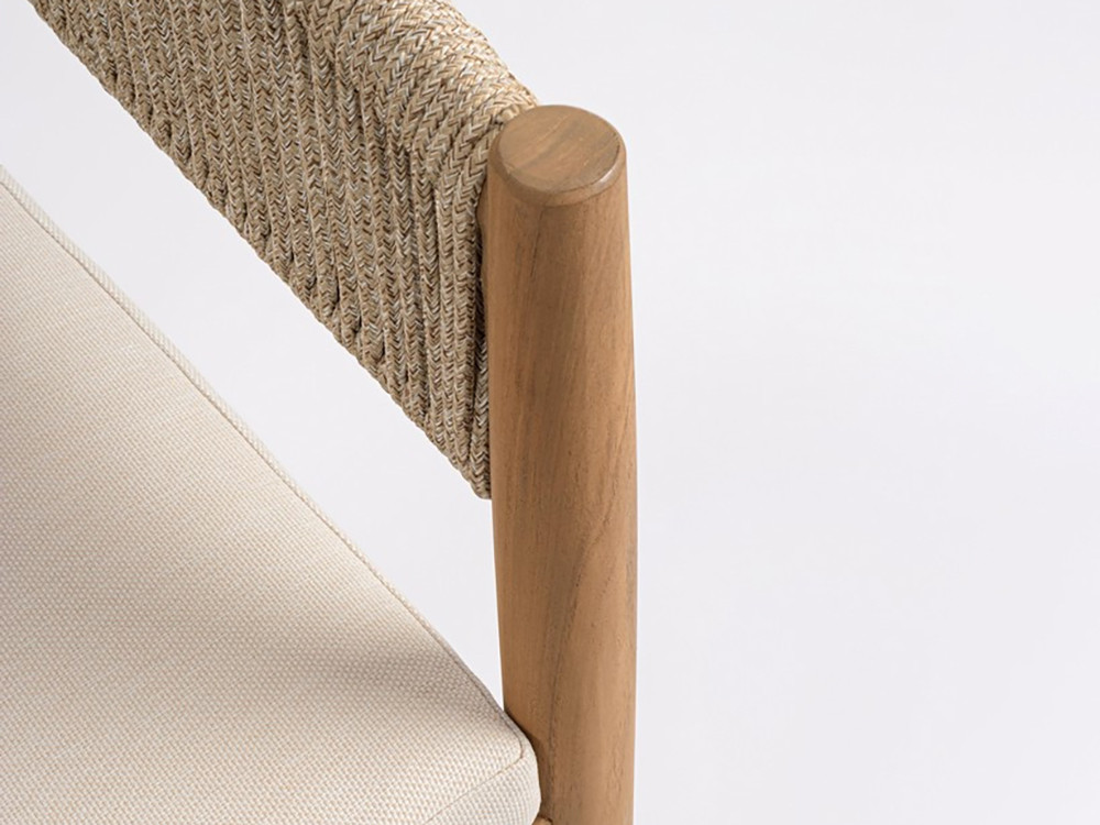 Silla de comedor exterior Thiago, diseño de madera y cuerda con tapizado olefin resistente en Mobel 6000