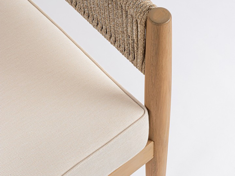 Conjunto de terraza Thiago: sofá, sillones de cuerda y mesa de centro en madera de acacia y aluminio