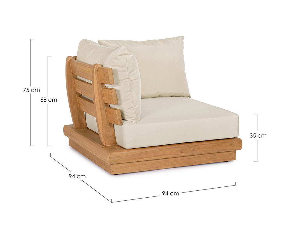 Sofá exterior esquinero Delgada: base de madera de teca SVLK y cojines olefin de alta durabilidad