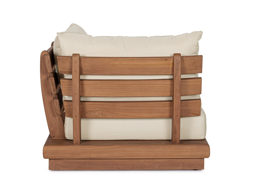 Composición sofá Delgada: módulos centrales, esquina y puf en madera de teca para terrazas modernas