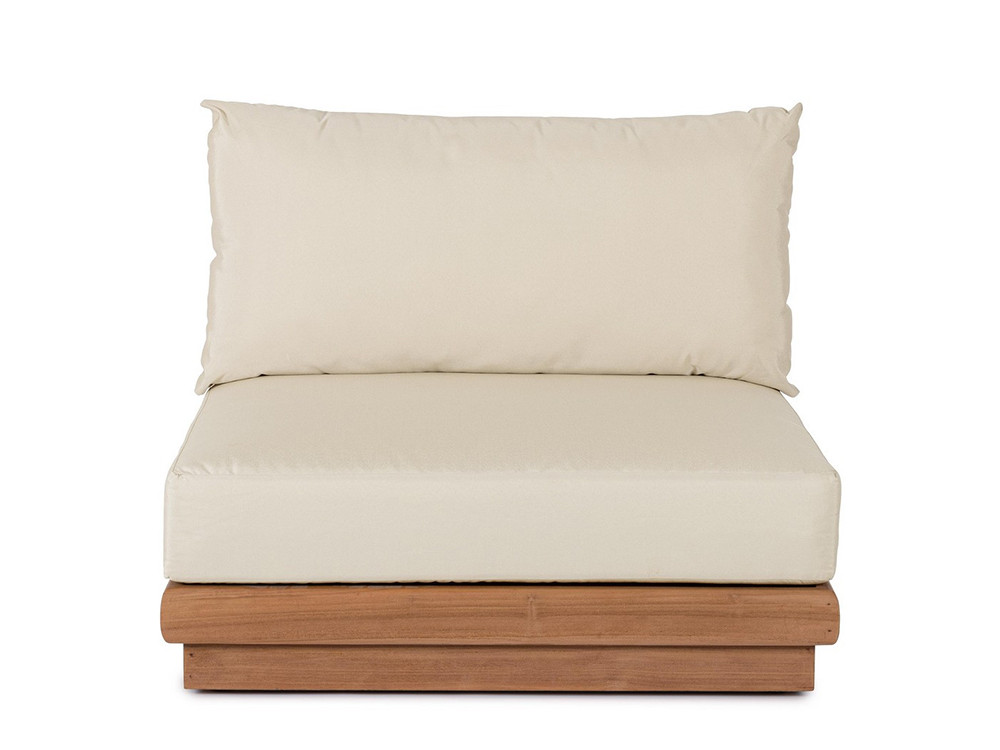 Sofá para terraza Delgada: módulos centrales y puf en madera de teca SVLK con tapizado olefin de gama alta