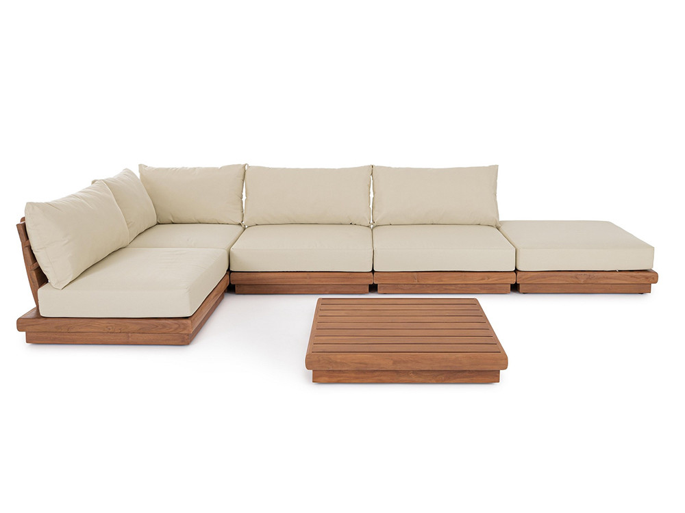 Mesa exterior de madera Delgada: diseño minimalista en teca SVLK para ambientes de jardín exclusivos.