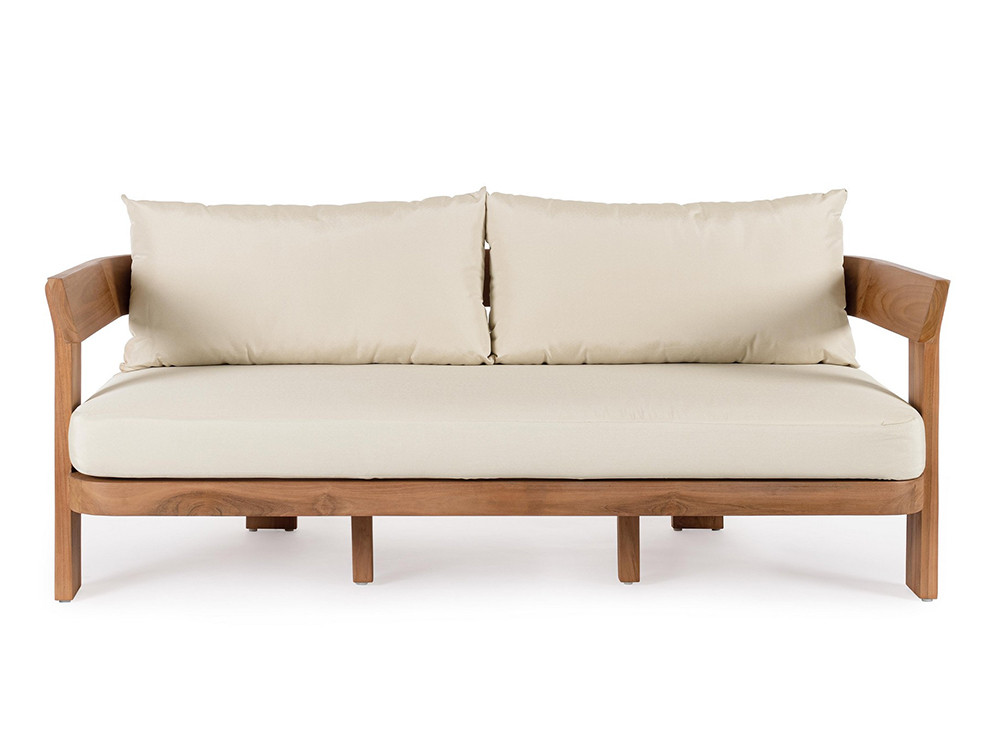 Muebles de terraza modernos: sofá Evora en madera de teca natural SVLK con cojines desenfundables.