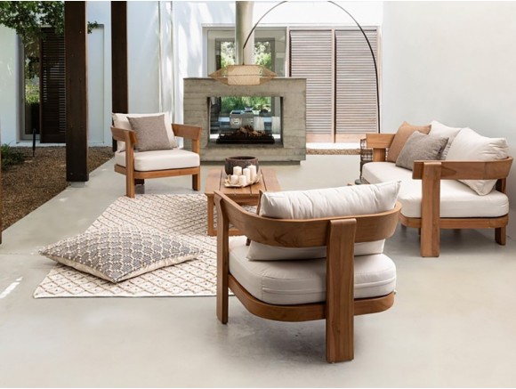 Sillón de madera para exterior Evora en teca SVLK: diseño moderno y resistente para tu jardín en Mobel 6000.