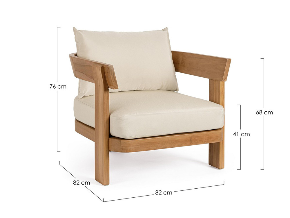 Sillones jardín Evora en madera de teca natural con sello SVLK, confort premium para exteriores de diseño moderno.