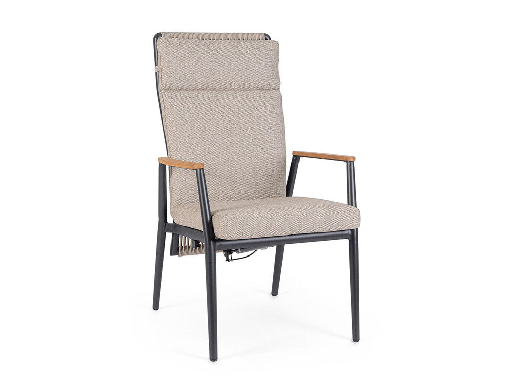 Sillón reclinable manual Bizzotto de aluminio con respaldo de cuerda trenzada y asiento de textilene