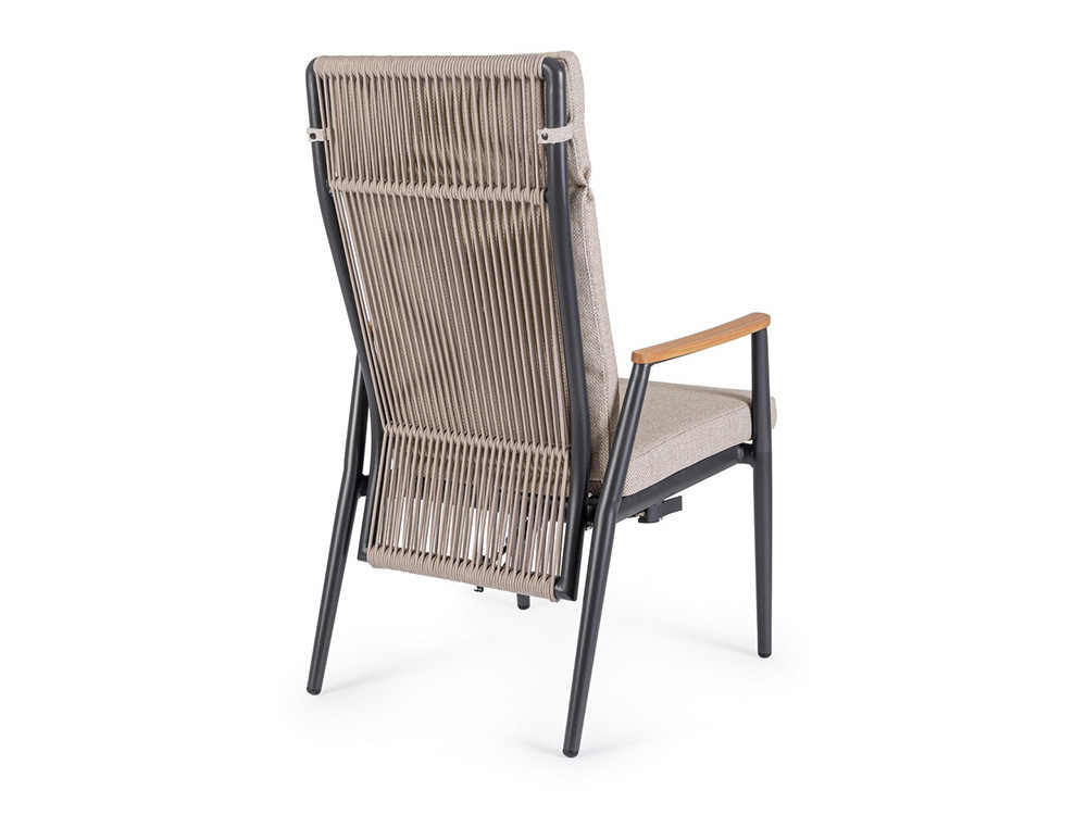 Muebles exterior aluminio: sillón de jardín Bizzotto con respaldo de cuerda trenzada y cojín Olefin