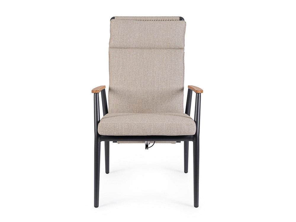 Sillones de exterior modernos: modelo reclinable de aluminio con textilene y cuerda en dos acabados