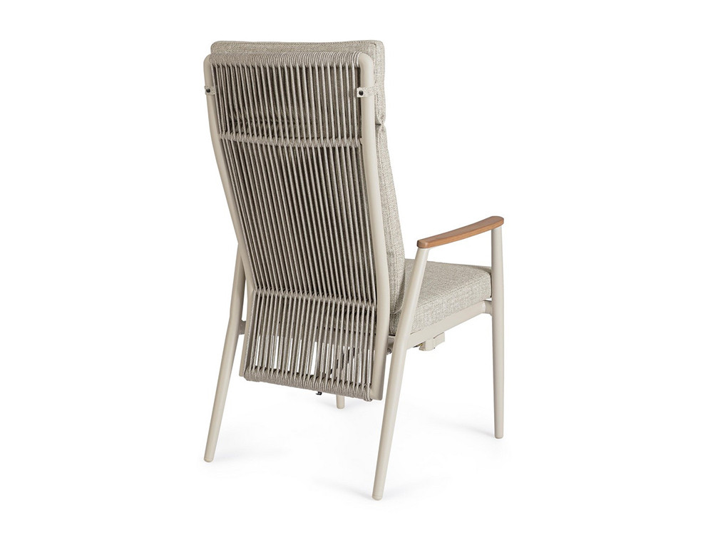 Sillón para balcón moderno: estructura de aluminio, textilene y cuerda trenzada con tejido Olefin