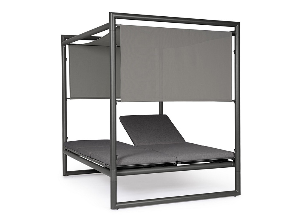 Daybed exterior Konnor de aluminio con parasol deslizante y camas reclinables en Mobel 6000