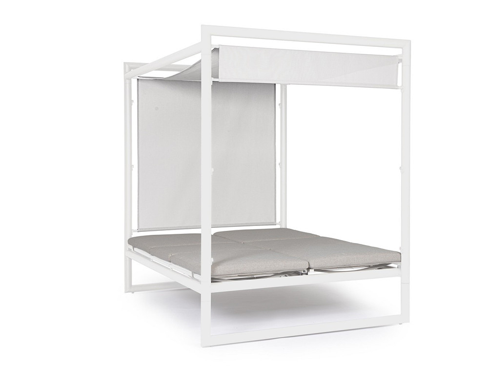 Cama balinesa moderna Konnor: aluminio, parasol deslizante y cojines desenfundables Mobel 6000